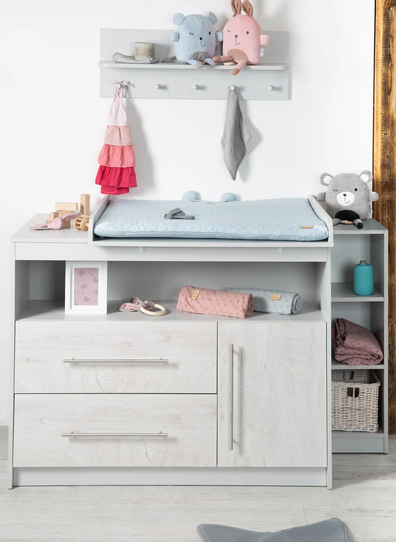 Komplettset "Maren 2" – inkl. Kombi-Bett 70 x 140 cm & breiter Wickelkommode, Lichtgrau/weiß