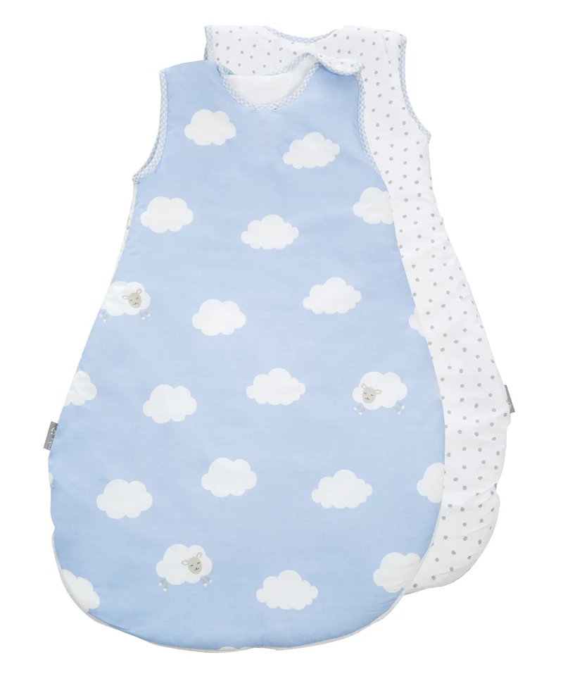 Schlafsack "Kleine Wolke blau" – 90 cm, ganzjähriger Babyschlafsack, atmungsaktive Baumwolle