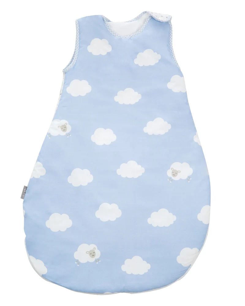 Schlafsack "Kleine Wolke blau" – 90 cm, ganzjähriger Babyschlafsack, atmungsaktive Baumwolle