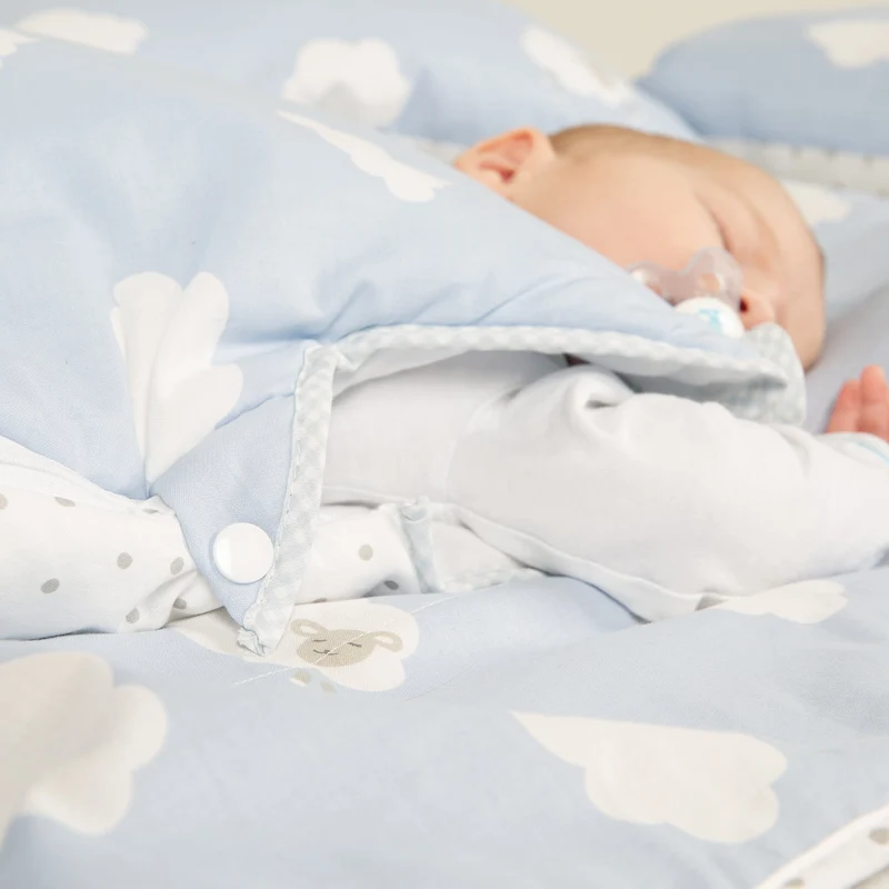 Schlafsack "Kleine Wolke blau" – 90 cm, ganzjähriger Babyschlafsack, atmungsaktive Baumwolle