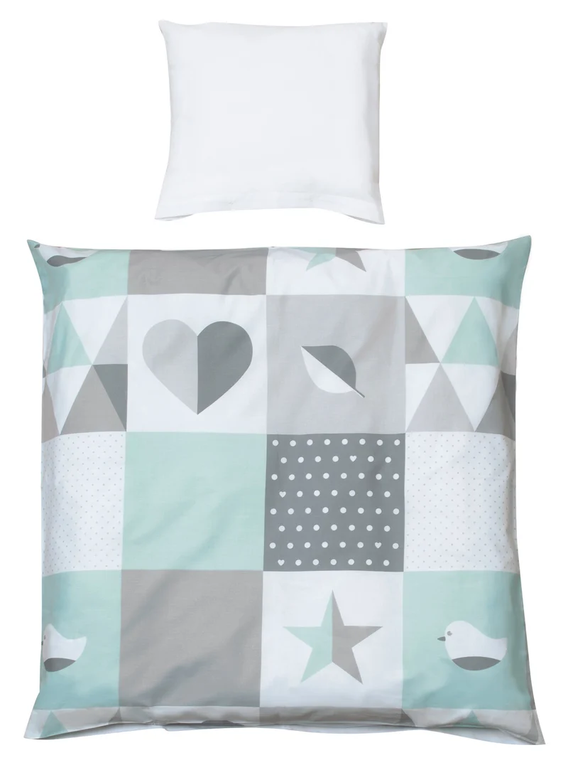 Wiegenbettwäsche "Happy Patch" – 2-teilig Wiegenset, mint, Babybettwäsche 80 x 80 cm, Baumwolle