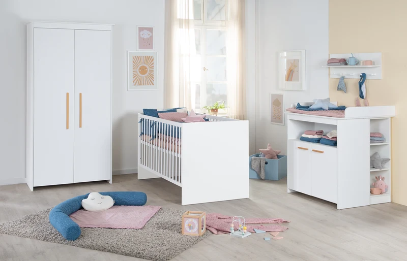 Zimmer Set 'Lilo' - Kombi-Bett 70x140 + Wickelkommode + Kleiderschrank - Weiß