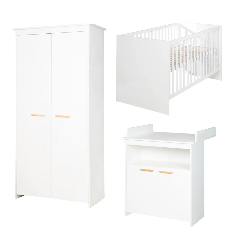 Zimmer Set 'Lilo' - Kombi-Bett 70x140 + Wickelkommode + Kleiderschrank - Weiß