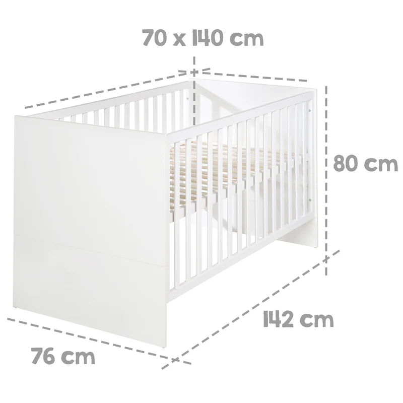 Zimmer Set 'Lilo' - Kombi-Bett 70x140 + Wickelkommode + Kleiderschrank - Weiß