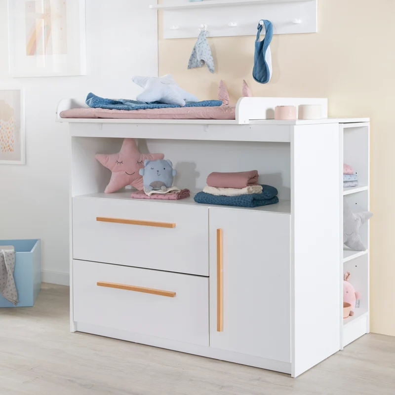Kinderzimmer 'Lilo' - Kombi-Bett 70x140 + Wickelkommode + Kleiderschrank 2-türig - Weiß