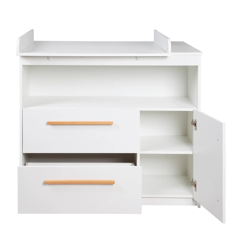 Kinderzimmer 'Lilo' - Kombi-Bett 70x140 + Wickelkommode + Kleiderschrank 2-türig - Weiß