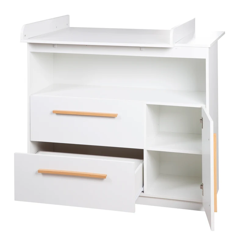 Kinderzimmer 'Lilo' - Kombi-Bett 70x140 + Wickelkommode + Kleiderschrank 2-türig - Weiß