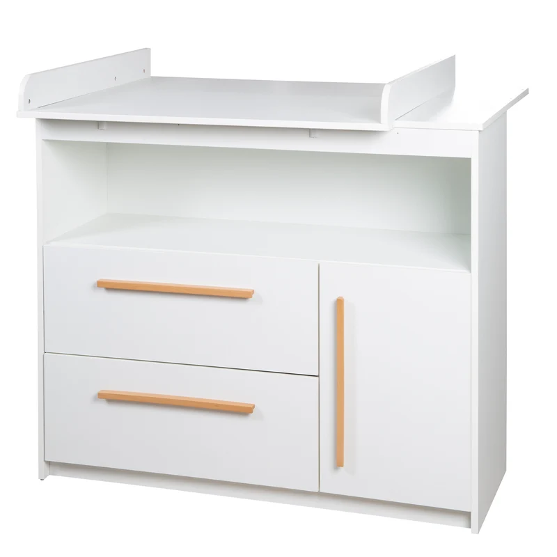 Kinderzimmer 'Lilo' - Kombi-Bett 70x140 + Wickelkommode + Kleiderschrank 2-türig - Weiß