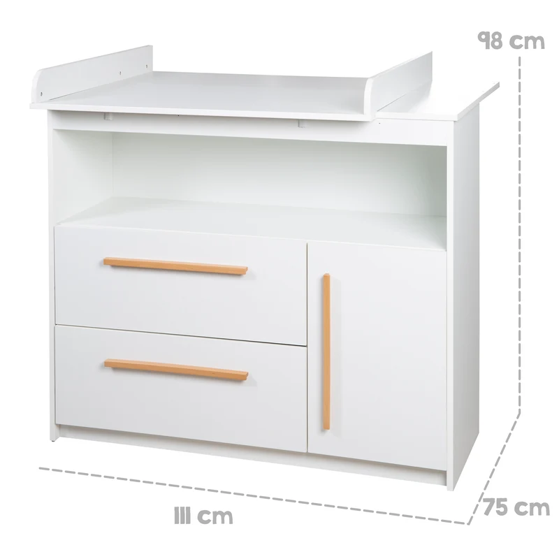 Kinderzimmer 'Lilo' - Kombi-Bett 70x140 + Wickelkommode + Kleiderschrank 2-türig - Weiß
