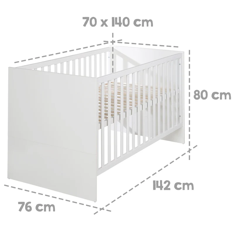 Möbelset 'Lilo' - Kombi-Kinderbett 70x140 cm + Wickelkommode - Weiß