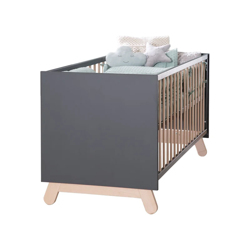 Zimmerset "Jara" inkl. Baby-/Kinderbett 70 x 140 cm und Wickelkommode, anthrazit