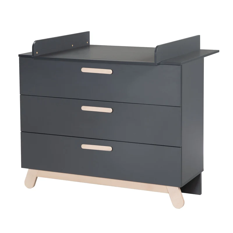 Zimmerset "Jara" inkl. Baby-/Kinderbett 70 x 140 cm und Wickelkommode, anthrazit