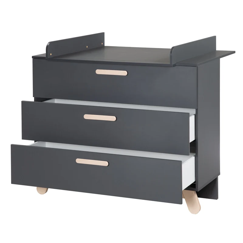 Zimmerset "Jara" inkl. Baby-/Kinderbett 70 x 140 cm und Wickelkommode, anthrazit