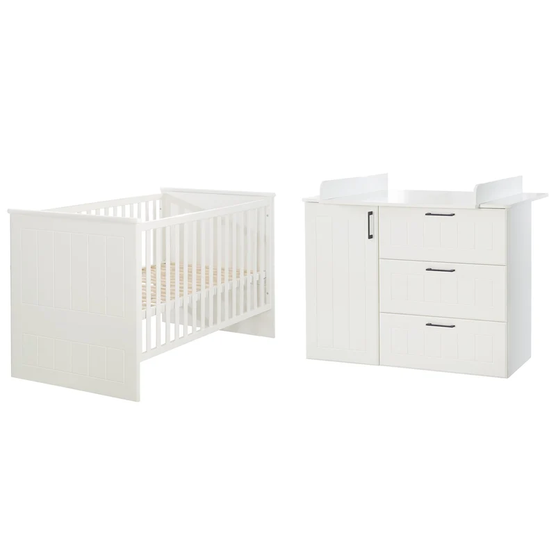 Zimmerset "Sylt", gefräst mit Kombi-Bett 70x140 cm & Wickelkommode, weiß