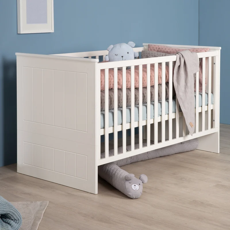 Zimmerset "Sylt", gefräst mit Kombi-Bett 70x140 cm & Wickelkommode, weiß