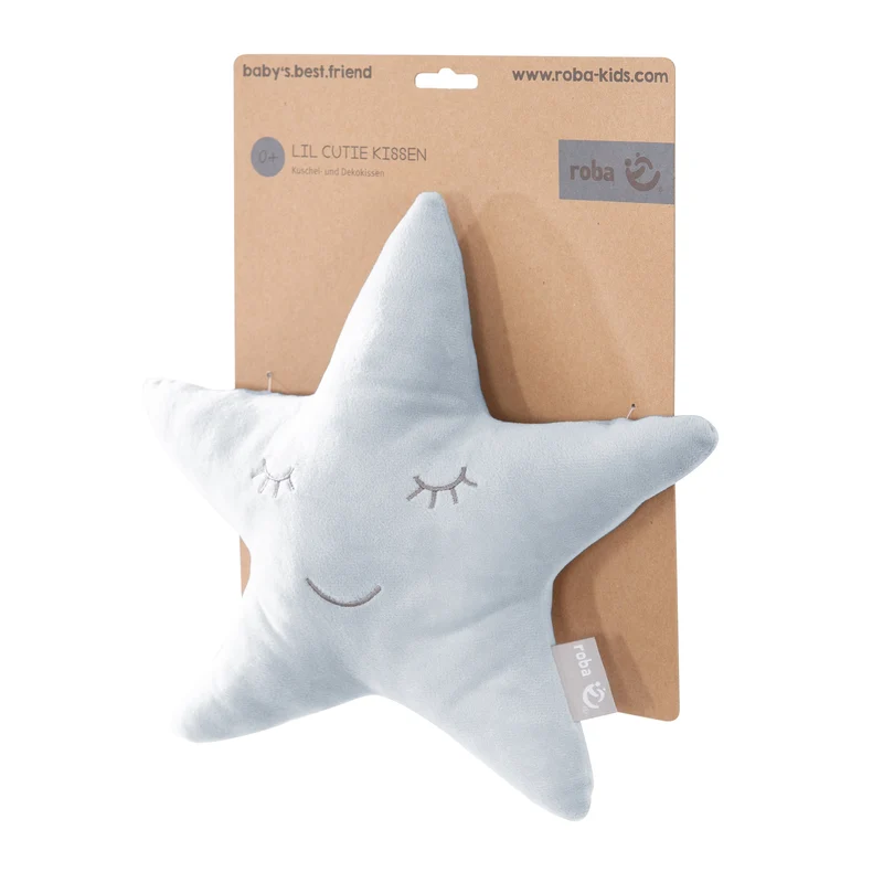 Deko-/Kuschelkissen"roba Style" – hellblau, flauschiges Stern-Dekokissen für Baby- & Kinderzimmer