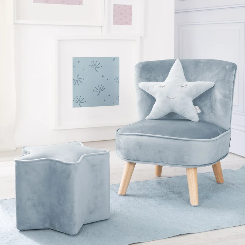 Deko-/Kuschelkissen"roba Style" – hellblau, flauschiges Stern-Dekokissen für Baby- & Kinderzimmer