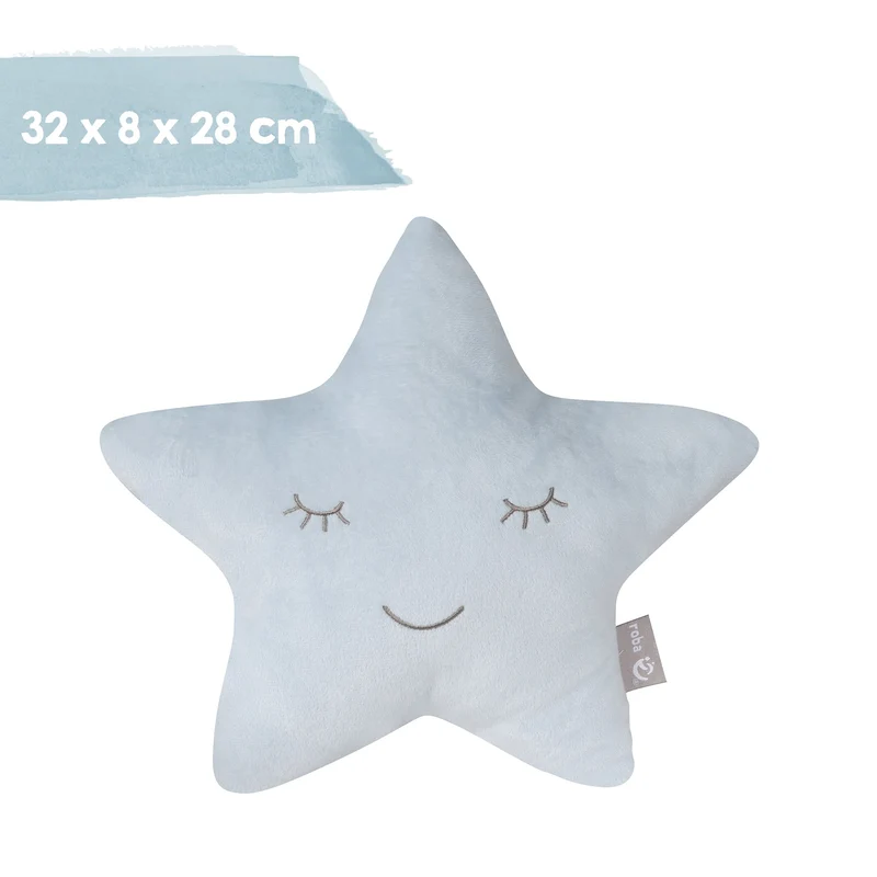 Deko-/Kuschelkissen"roba Style" – hellblau, flauschiges Stern-Dekokissen für Baby- & Kinderzimmer