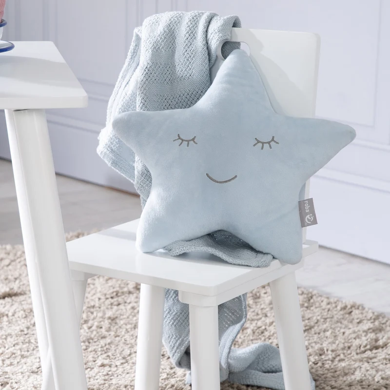Deko-/Kuschelkissen"roba Style" – hellblau, flauschiges Stern-Dekokissen für Baby- & Kinderzimmer