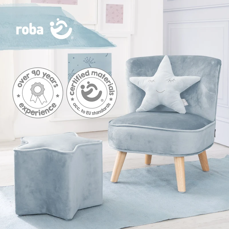 Deko-/Kuschelkissen"roba Style" – hellblau, flauschiges Stern-Dekokissen für Baby- & Kinderzimmer