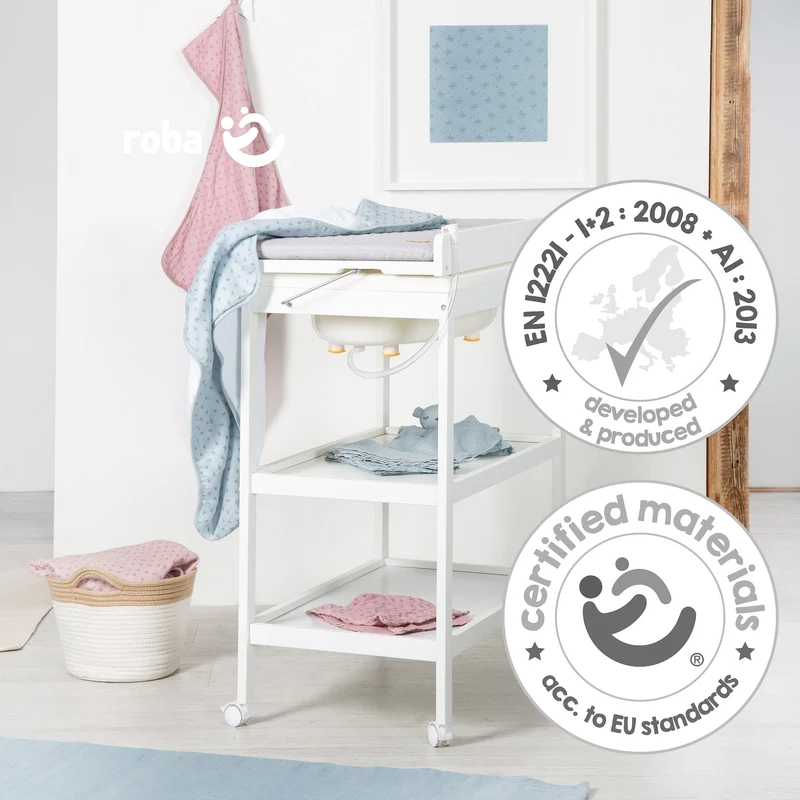 Bade-Wickel-Station "Baby Pool" – weiß, inkl. schwenkbare Wickelauflage "roba Style" grau