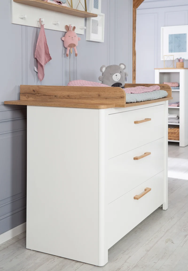 Kinderzimmerset 'Ava' 3-teilig, inkl. Kinderbett 70x140 cm, Wickelkommode & Schrank 3-türig