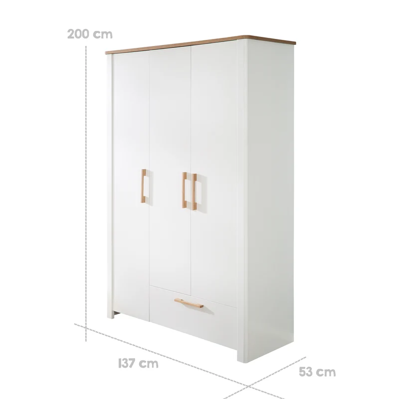 Kinderzimmerset 'Ava' 3-teilig, inkl. Kinderbett 70x140 cm, Wickelkommode & Schrank 3-türig