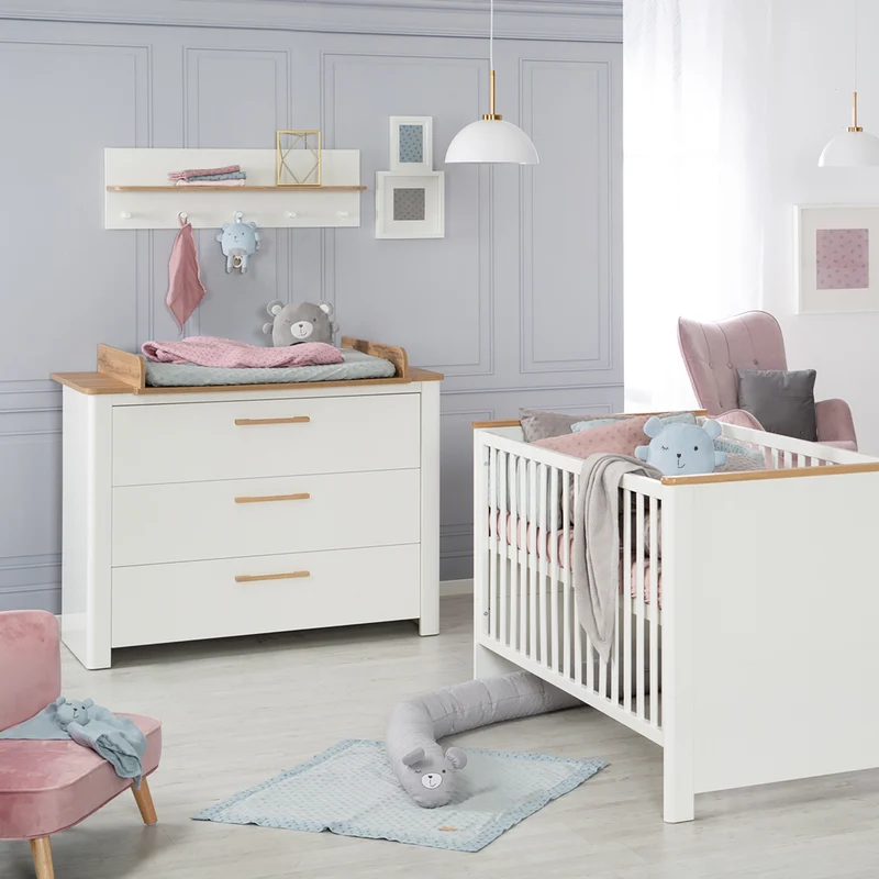 Möbelset 'Ava‘ 2-teilig, inkl. Kombi-Kinderbett 70 x 140 cm & Wickelkommode schranktief