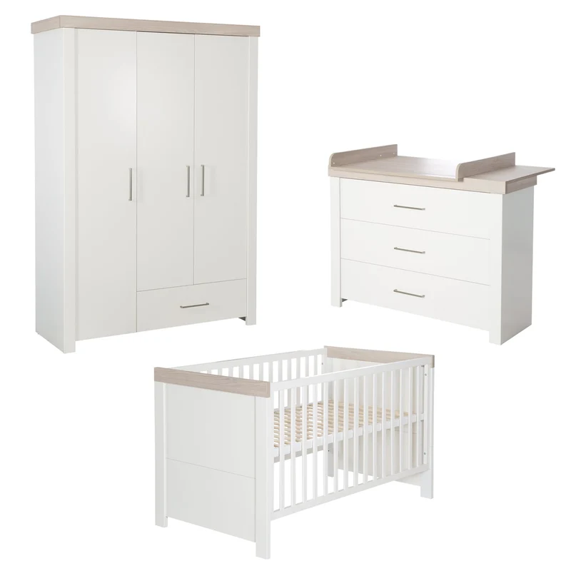 Kindermöbelset "Lucy‘ – 3-teilig, inkl. Kombi-Kinderbett 70 x 140 cm, Wickelkommode & Schrank 3-türig