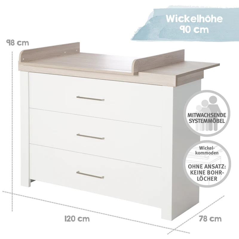 Kindermöbelset "Lucy‘ – 3-teilig, inkl. Kombi-Kinderbett 70 x 140 cm, Wickelkommode & Schrank 3-türig