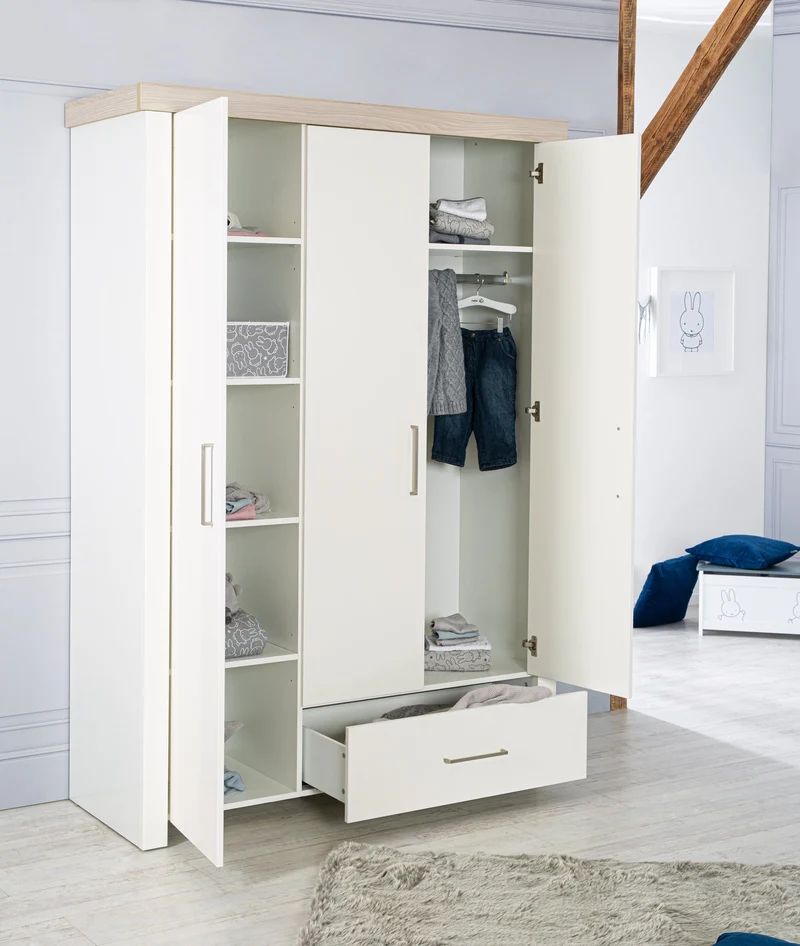 Kindermöbelset "Lucy‘ – 3-teilig, inkl. Kombi-Kinderbett 70 x 140 cm, Wickelkommode & Schrank 3-türig