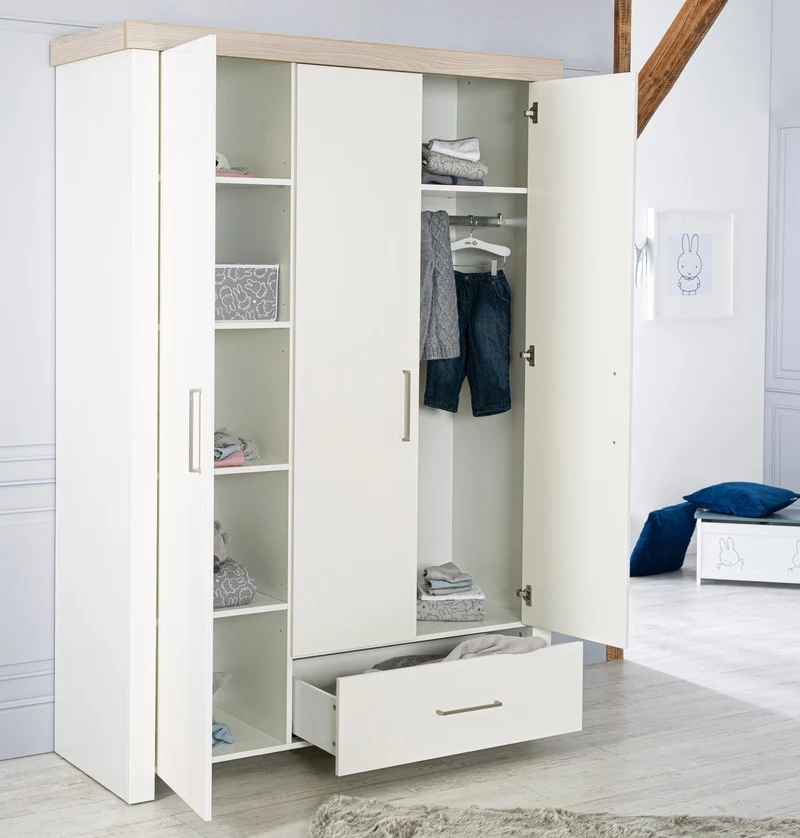Kindermöbelset "Lucy‘ – 3-teilig, inkl. Kombi-Kinderbett 70 x 140 cm, Wickelkommode & Schrank 3-türig