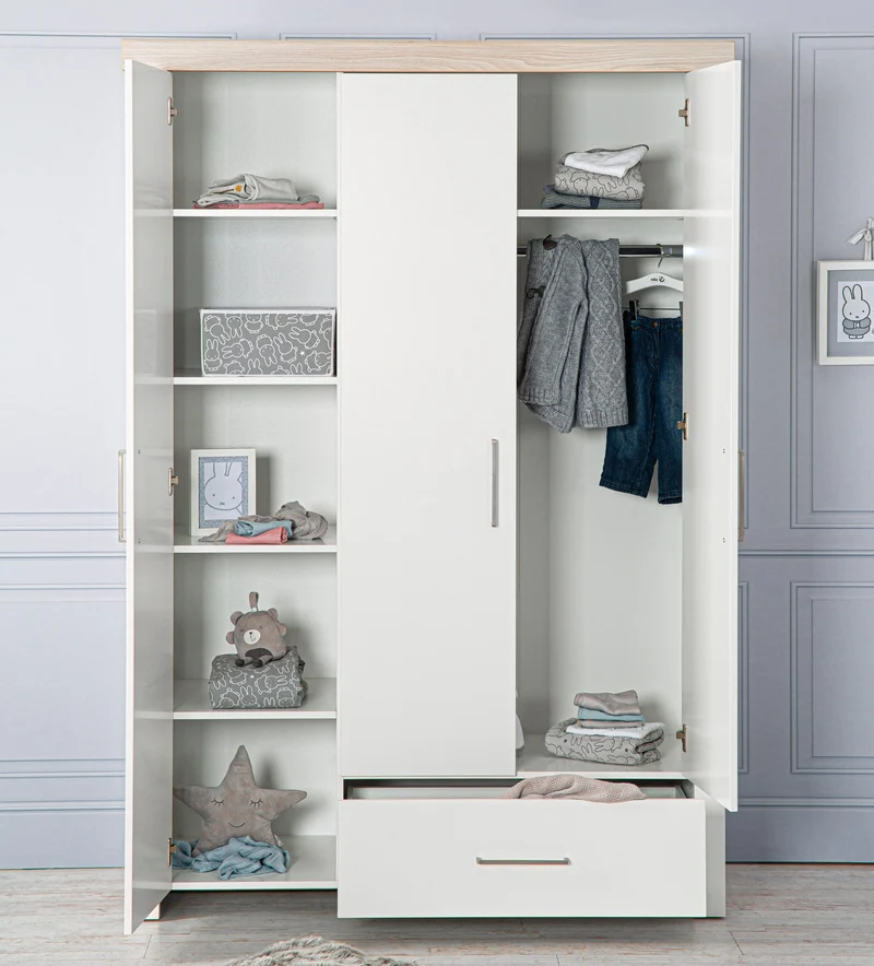 Kindermöbelset "Lucy‘ – 3-teilig, inkl. Kombi-Kinderbett 70 x 140 cm, Wickelkommode & Schrank 3-türig