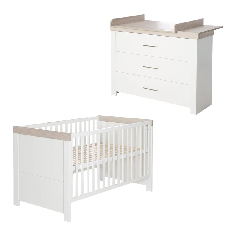 Kindermöbelset "Lucy‘ – 2-teilig, inkl. Kombi-Kinderbett 70 x 140 cm, Wickelkommode breit
