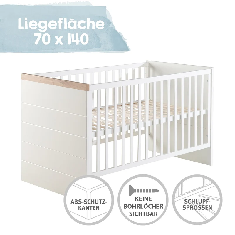 Zimmerset "Nele‘ 2-teilig – inkl. Kombi-Kinderbett 70 x 140 cm, Wickelkommode breit