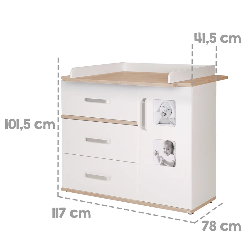 Kindermöbelset 'Pia', 3-teilig, inkl. Babybett 70 x 140 cm, Wickelkommode & Kleiderschrank, weiß