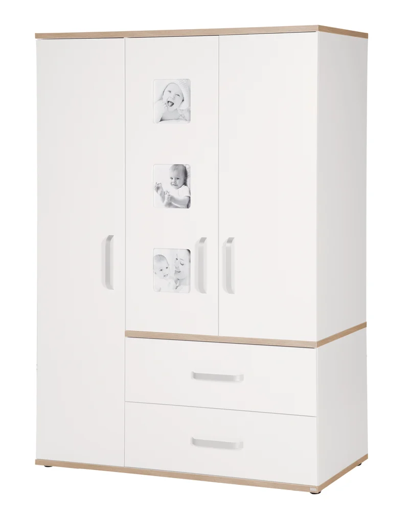 Kindermöbelset 'Pia', 3-teilig, inkl. Babybett 70 x 140 cm, Wickelkommode & Kleiderschrank, weiß