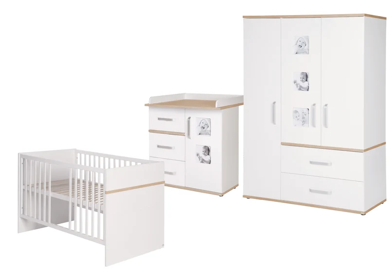 Kindermöbelset 'Pia', 3-teilig, inkl. Kinderbett 70 x 140 cm, Wickelkommode & Kleiderschrank, weiß