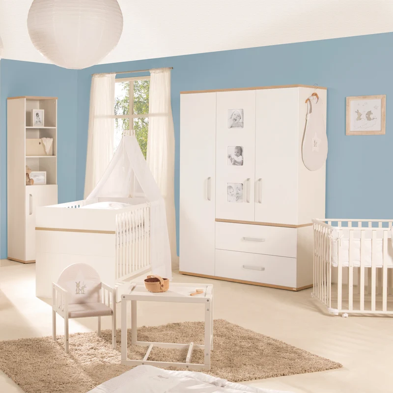 Kindermöbelset 'Pia', 3-teilig, inkl. Kinderbett 70 x 140 cm, Wickelkommode & Kleiderschrank, weiß