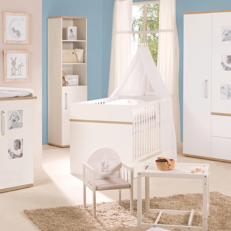 Kindermöbelset 'Pia', 3-teilig, inkl. Kinderbett 70 x 140 cm, Wickelkommode & Kleiderschrank, weiß