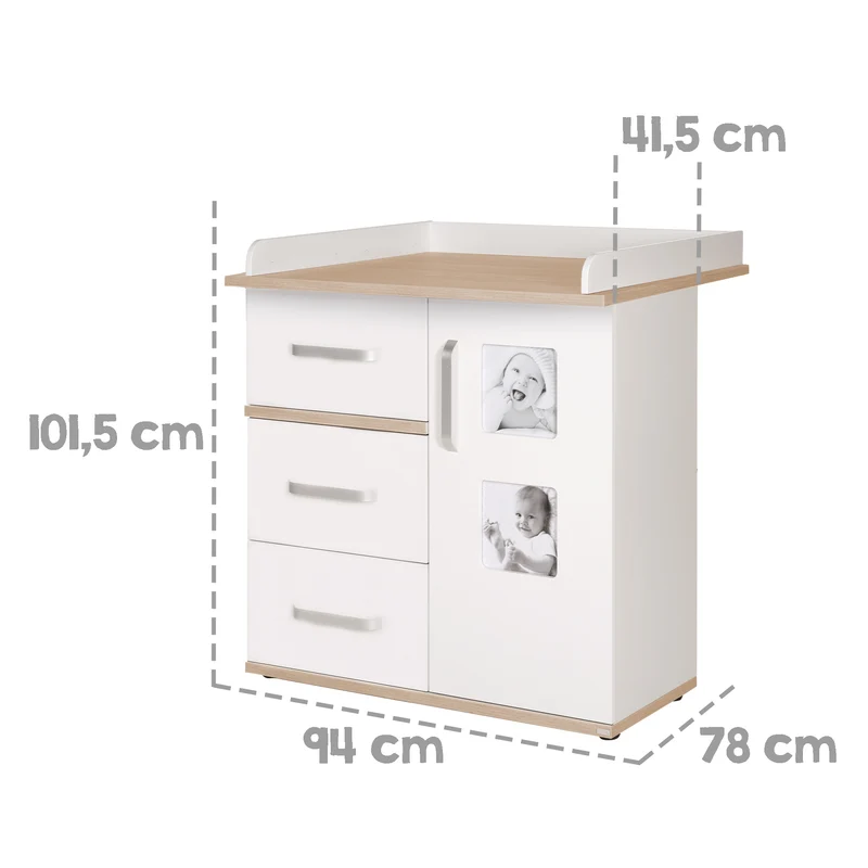 Kindermöbelset 'Pia', 3-teilig, inkl. Kinderbett 70 x 140 cm, Wickelkommode & Kleiderschrank, weiß
