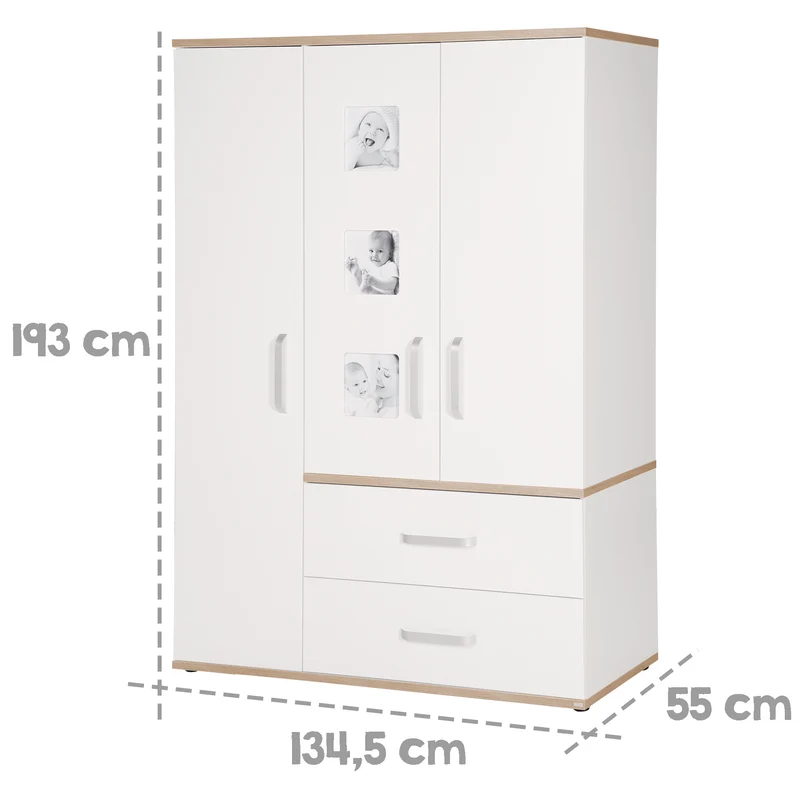 Kindermöbelset 'Pia', 3-teilig, inkl. Kinderbett 70 x 140 cm, Wickelkommode & Kleiderschrank, weiß
