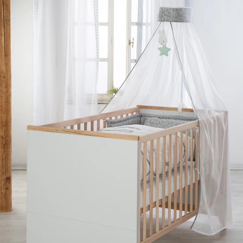 Kinderzimmerset 'Caro', inkl. Kombi-Bett 70 x 140 cm, Wickelkommode & 3-türigem Schrank, Lichtgrau/Goldeiche