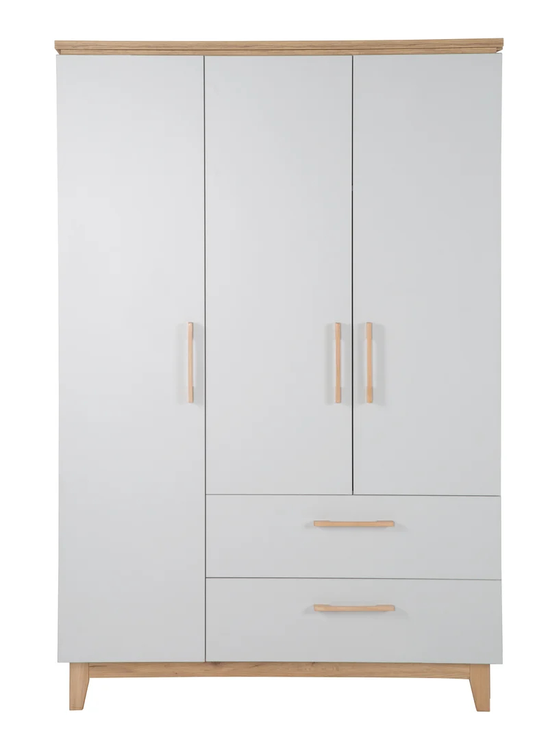 Kinderzimmerset 'Caro', inkl. Kombi-Bett 70 x 140 cm, Wickelkommode & 3-türigem Schrank, Lichtgrau/Goldeiche