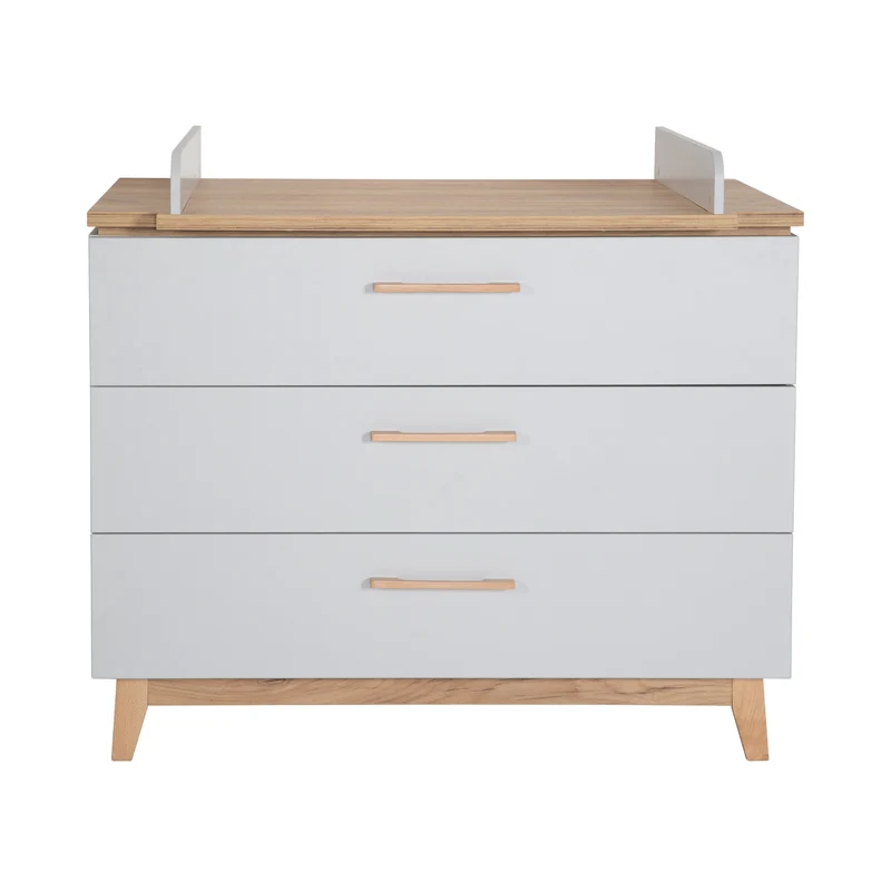 Kinderzimmerset 'Caro', inkl. Kombi-Bett 70 x 140 cm, Wickelkommode & 3-türigem Schrank, Lichtgrau/Goldeiche