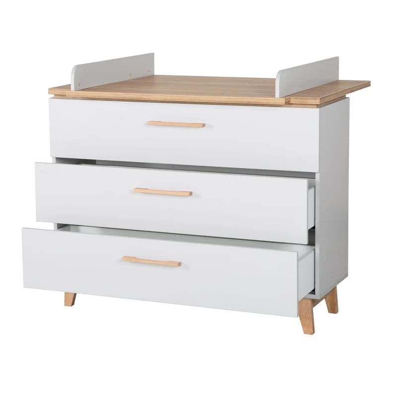 Kinderzimmerset 'Caro', inkl. Kombi-Bett 70 x 140 cm, Wickelkommode & 3-türigem Schrank, Lichtgrau/Goldeiche