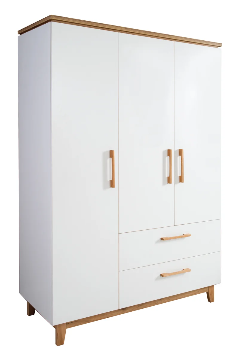 Zimmerset 'Finn' inkl. Kombi-Bett 70 x 140 cm, Wickelkommode & 3-türigem Schrank, Weiß/ Goldeiche