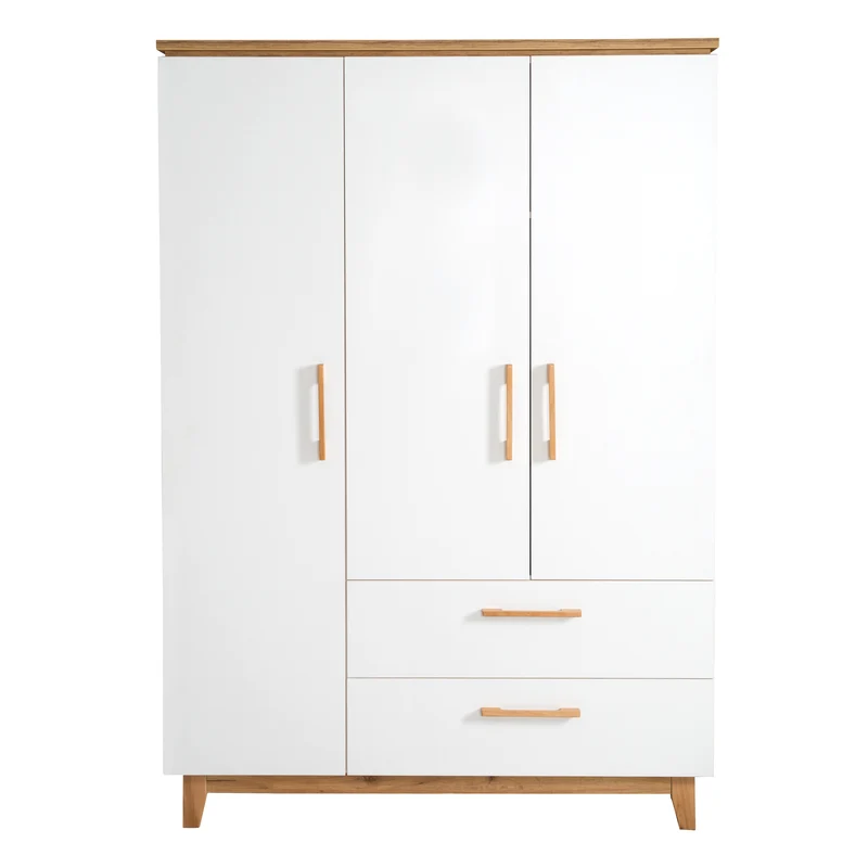 Zimmerset 'Finn' inkl. Kombi-Bett 70 x 140 cm, Wickelkommode & 3-türigem Schrank, Weiß/ Goldeiche