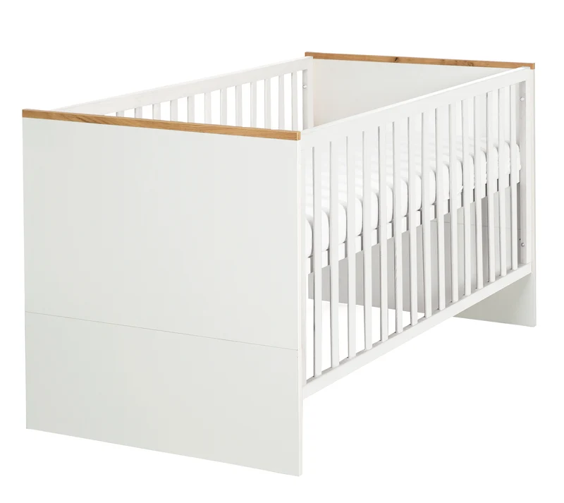 Zimmerset 'Finn' inkl. Kombi-Bett 70 x 140 cm, Wickelkommode & 3-türigem Schrank, Weiß/ Goldeiche
