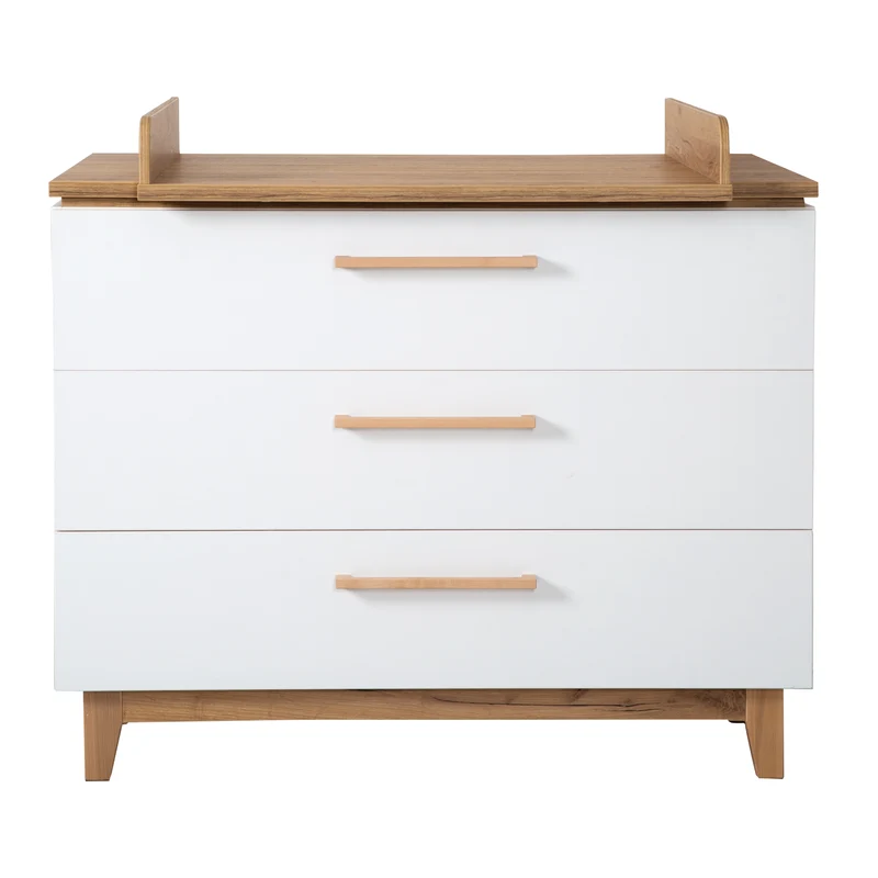 Zimmerset 'Finn' inkl. Kombi-Bett 70 x 140 cm, Wickelkommode & 3-türigem Schrank, Weiß/ Goldeiche